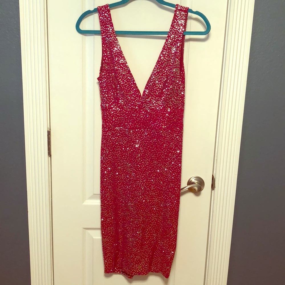 Red sparkle cocktail dress